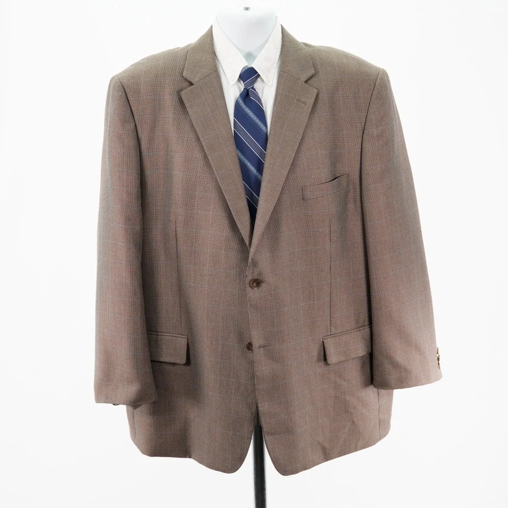 Joseph & Feiss Mens 48R Brown Check Blue Windowpane Sport Coat Blazer 2-Button